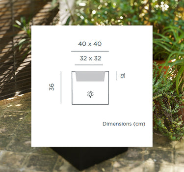 Square flower pot with light NARCISO 40