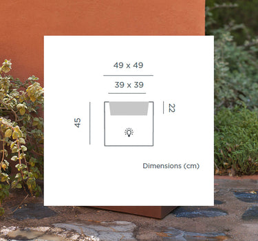 Square flower pot with light NARCISO 40